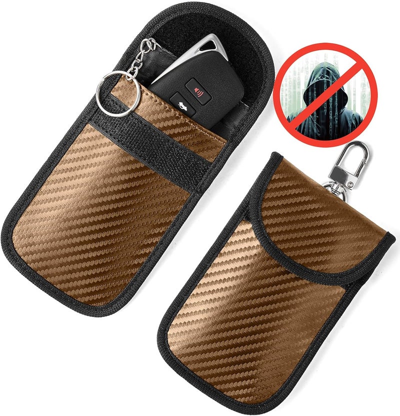 Vammcht Upgraded Faraday Bag for Key Fob (2 Pack), Premium Faraday Key Fob Protector– Car RFID Signal Blocking, Car Security Protection, Anti-Theft Pouch, Anti-Hacking Case Blocker Brown - Image 1